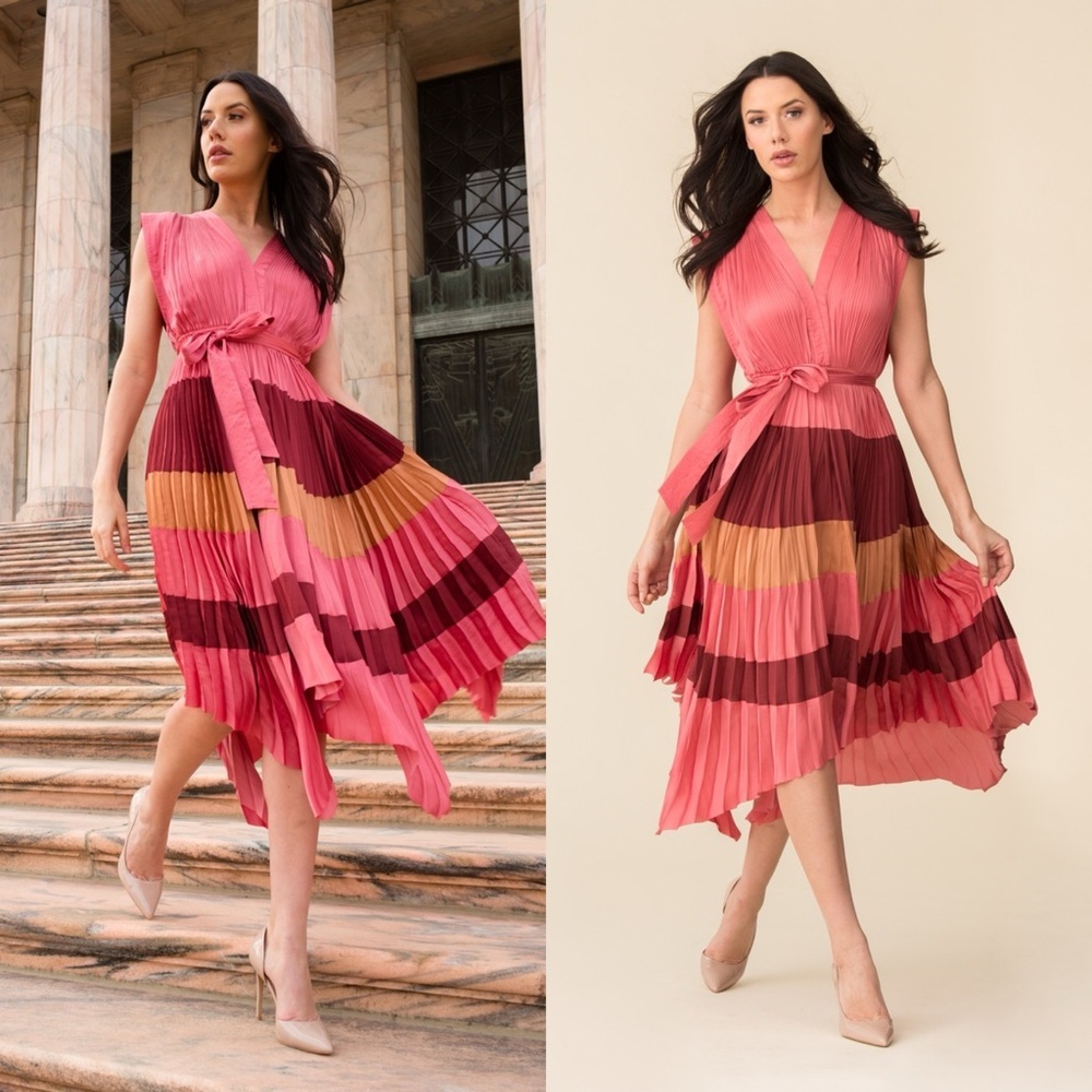 ULLA JOHNSON Marsha Pleated Japanese Satin Midi Dress in Cerise Sz 10 - Picture 1 of 9